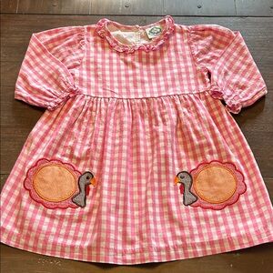 Cecil and Lou Pink Checked Thanksgiving Turkeys Cotton Dress